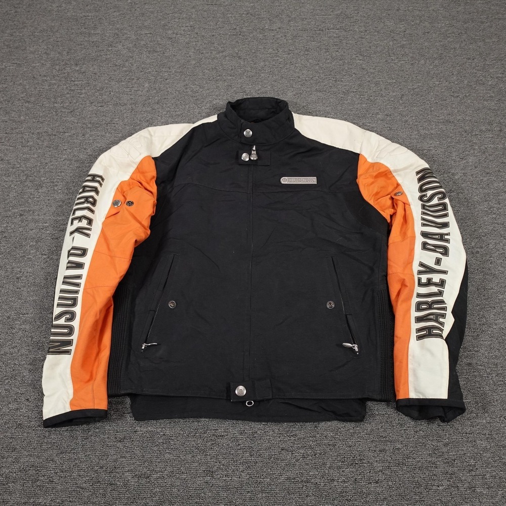 Vintage Harley Davidson Jacket Mens Medium Black Orange Riding Motorcycle Y2k